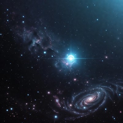 Spiral Galaxy and Bright Star in Nebula