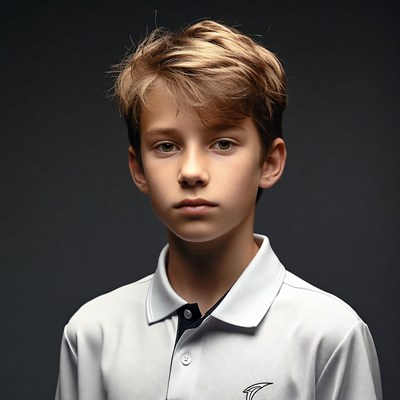 Blonde boy in white polo shirt