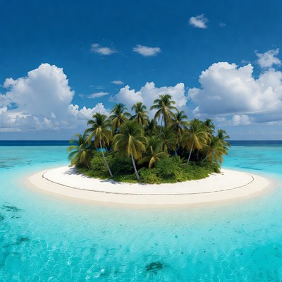 Tropical Palm Island in Turquoise Lagoon