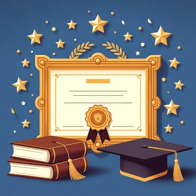 Golden Diploma with Graduation Cap and Books