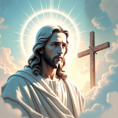 Jesus Christ with glowing halo and cross
