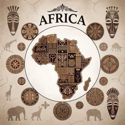 Africa Map with Tribal Masks