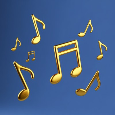 Golden musical notes on blue background