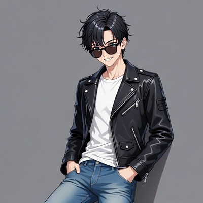 Anime boy in leather jacket