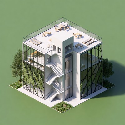 Modern Glass Cube House with Rooftop