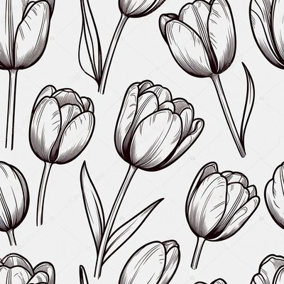 Line Art Tulip Flowers Pattern