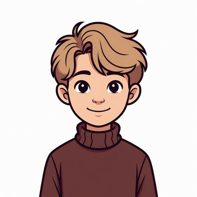 Cartoon boy with brown turtleneck