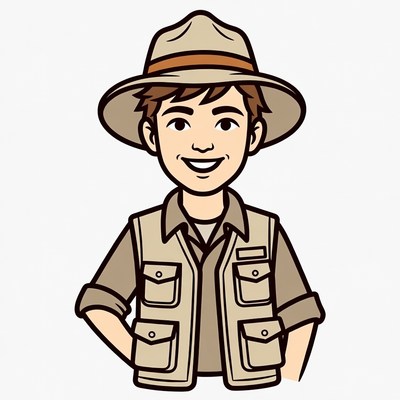 Cartoon boy explorer wearing hat
