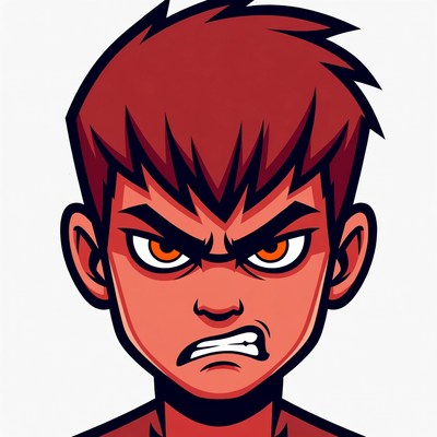 Angry cartoon boy face