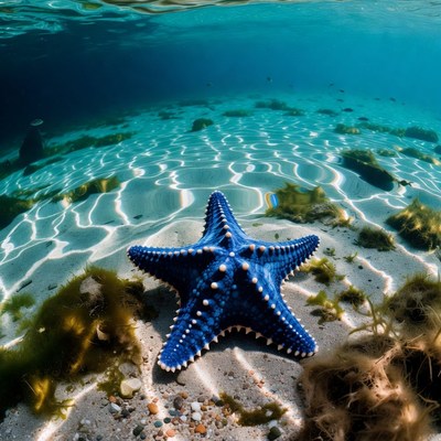 Blue Starfish on Sandy Ocean Floor