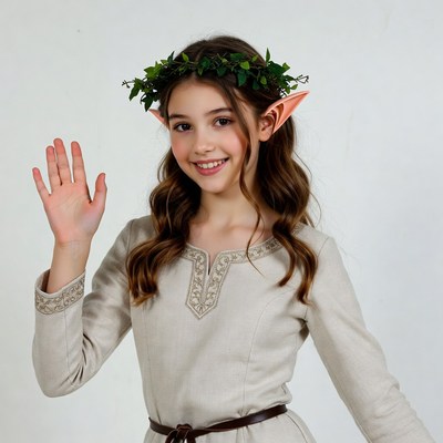 Girl waving in elf costume