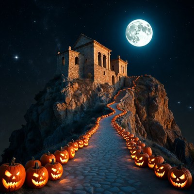 Haunted Castle with Jack-o-Lantern Path
