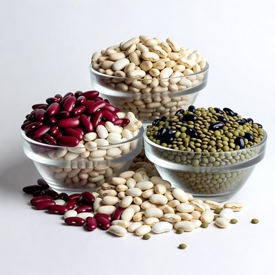 Three Bowls of Colorful Beans