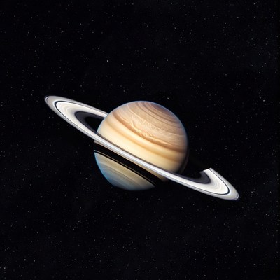Saturn with rings in space