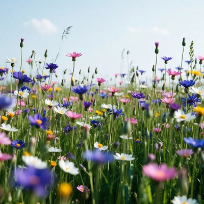 Colorful Wildflowers in Sunny Meadow