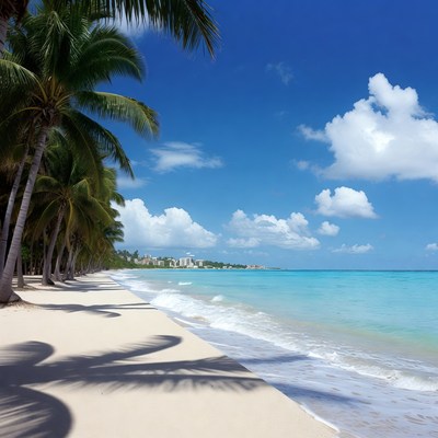 Palm trees lining tropical beach