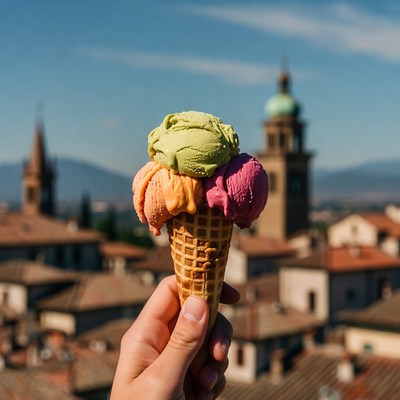 Colorful Ice Cream Cone Over Italian Rooftops