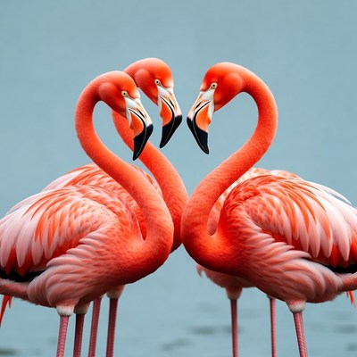 Group of pink flamingos standing together