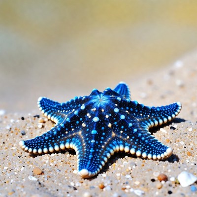 Blue Starfish on Sandy Beach