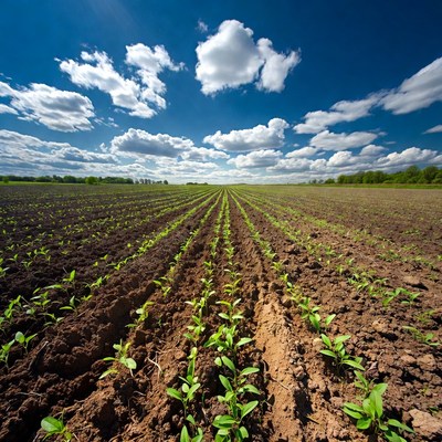 Green Crop Rows in Sunlit Field