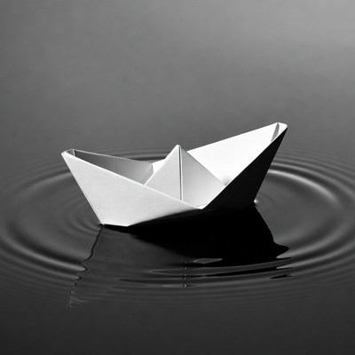 Paper Boat Floating on Water