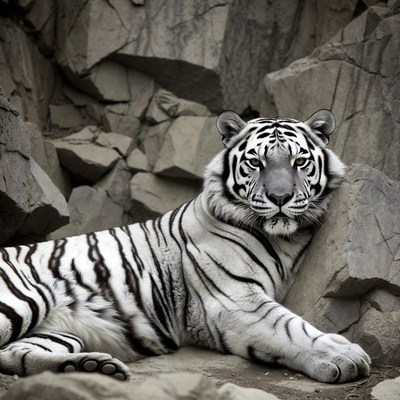 White tiger lounging on rocks