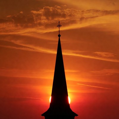 Church Steeple Silhouette at Sunset
