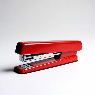 Red stapler on white background