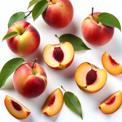 Fresh peaches with leaves