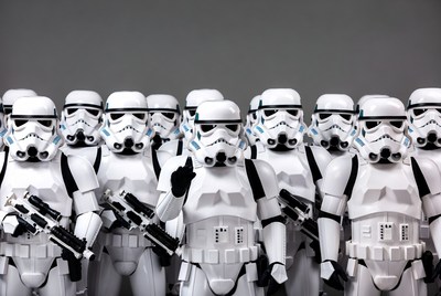 Stormtroopers saluting in formation
