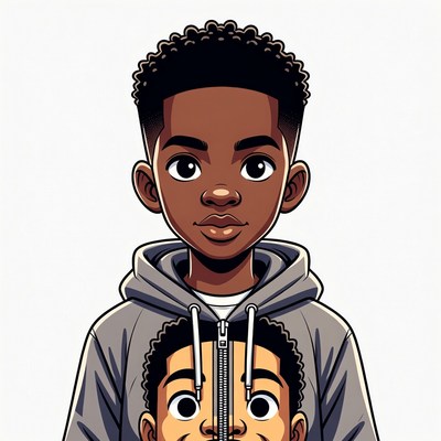 African-American boy with face in hoodie zipper