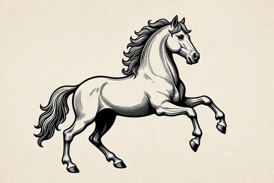 Engraved white horse rearing up