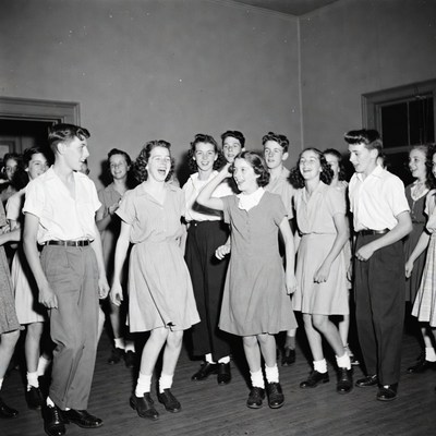 Vintage teens dancing in school gym