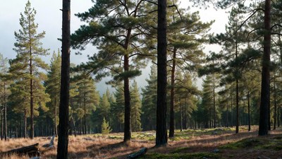 Pine Forest in Golden Sunlight