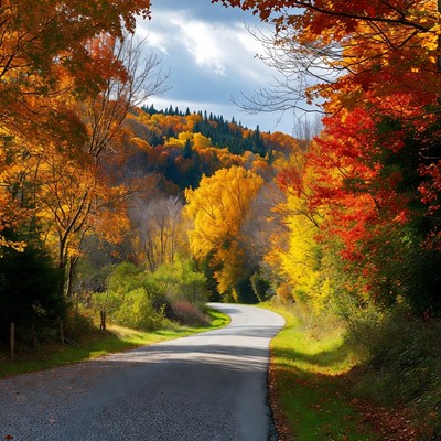 Winding Road Through Autumn Forest