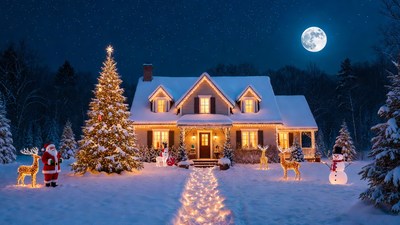 Christmas house with Santa and reindeer