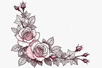Pink Roses Corner Illustration