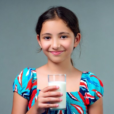 Girl holding glass of milk