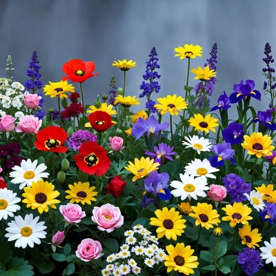 Colorful Flower Bouquet on Gray Background