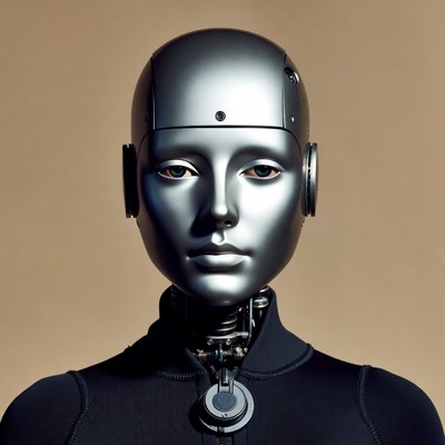 Female robot with green eyes