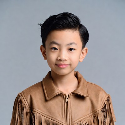 Asian boy in fringed leather jacket