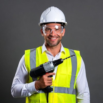 Man holding drill in hard hat