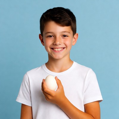 Boy holding white egg