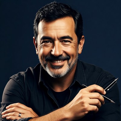 Man holding compass and pencil