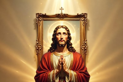 Jesus Christ Praying in Golden Frame