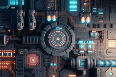 Futuristic Cyberpunk Circuit Board Closeup