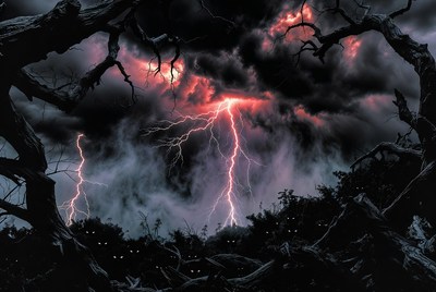 Lightning Storm Over Twisted Trees
