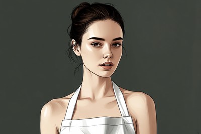 Asian woman wearing white apron