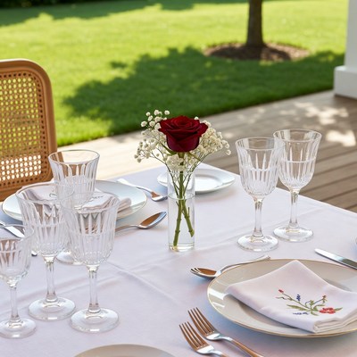 Elegant Table Set with Red Rose