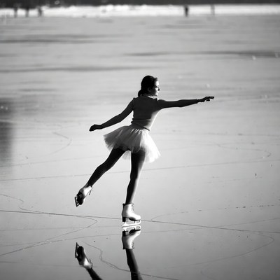 Girl ice skating on frozen lake